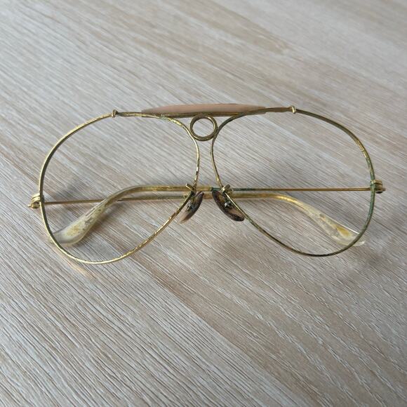 Vintage B&L Ray-Ban Bullet Hole Shooter Aviator Sunglasses FRAMES ONLY Gold - Picture 1 of 8